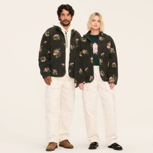 Woolrich x Target Adult Unisex M Medium Floral Zip-Up Fleece Jacket Olive Green